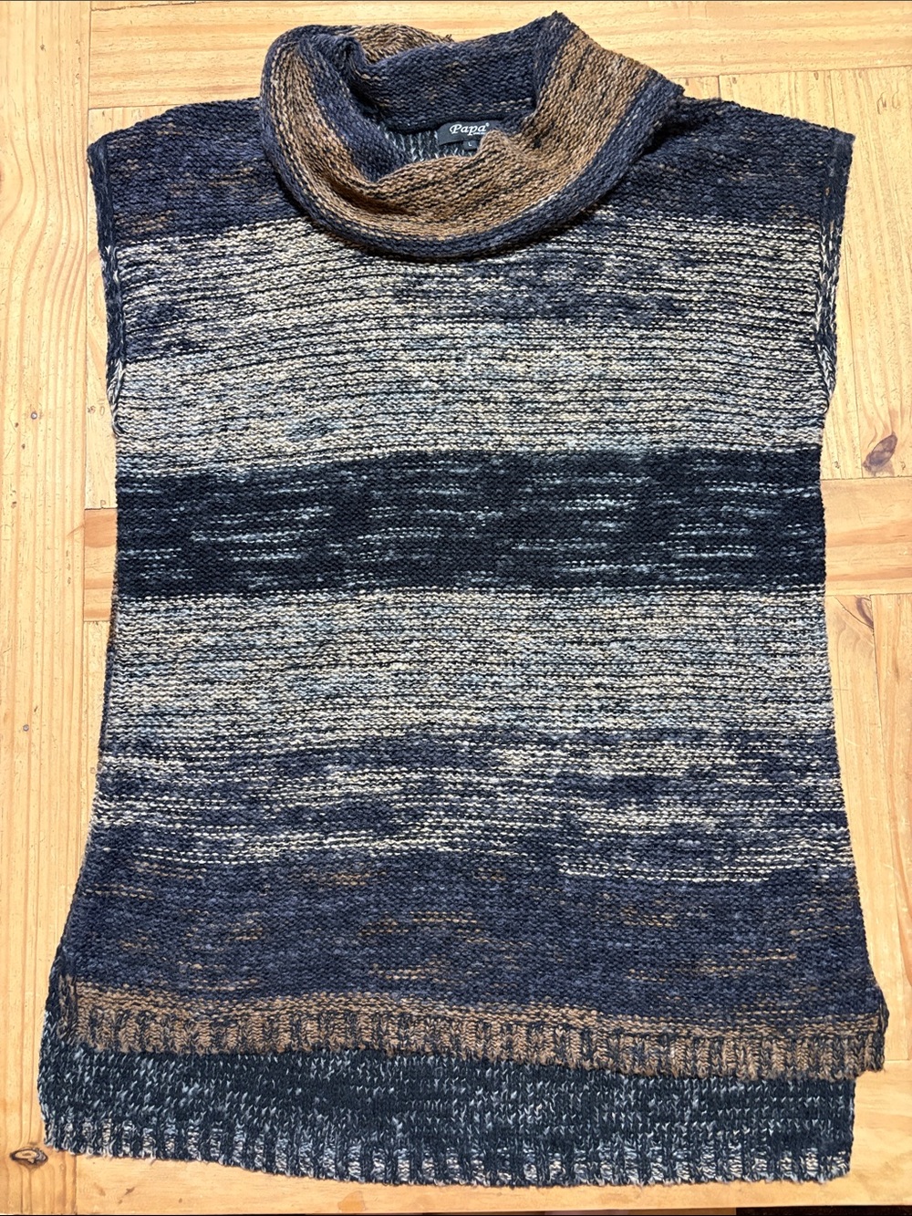 Papa Vancouver Large Cowl Neck Sleeveless Sweater Brown Black Stripe Sz L